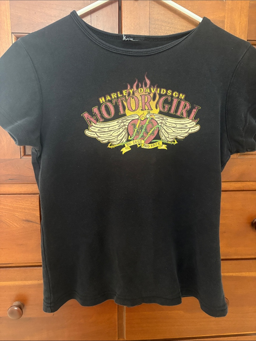 Harley-Davidson Black Tee with Winged Heart Graphic in Red and Yellow